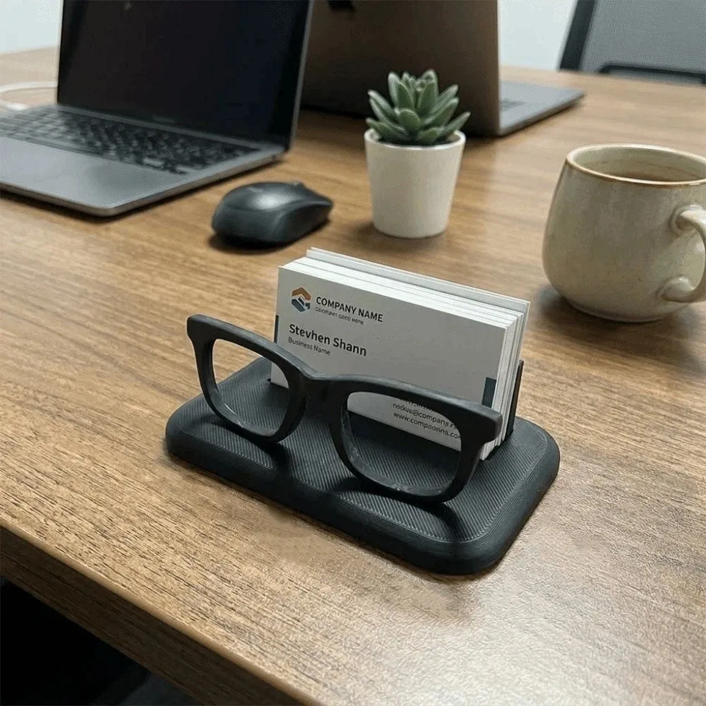 Black Eyeglass-Shaped Business Card Holder Resin Creative Business Card Display Stand Lightweight Frame Modern Desk Organizer