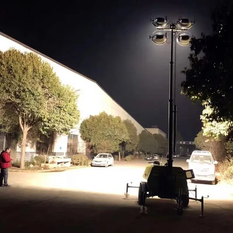 5M 7M 9M Rescue Mining AC Mobile Lighting Tower Trailer Diesel Engine Generator 1000w*4 LED Light Tower Sale Customized
