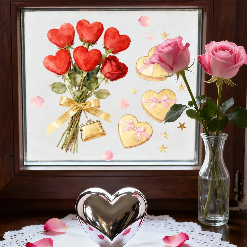 Glass Door Sticker Valentine Heart Decal Valentine\\\\\\\'s Day Decor Colorful Patterns For Home Decor Valentines Day Decor