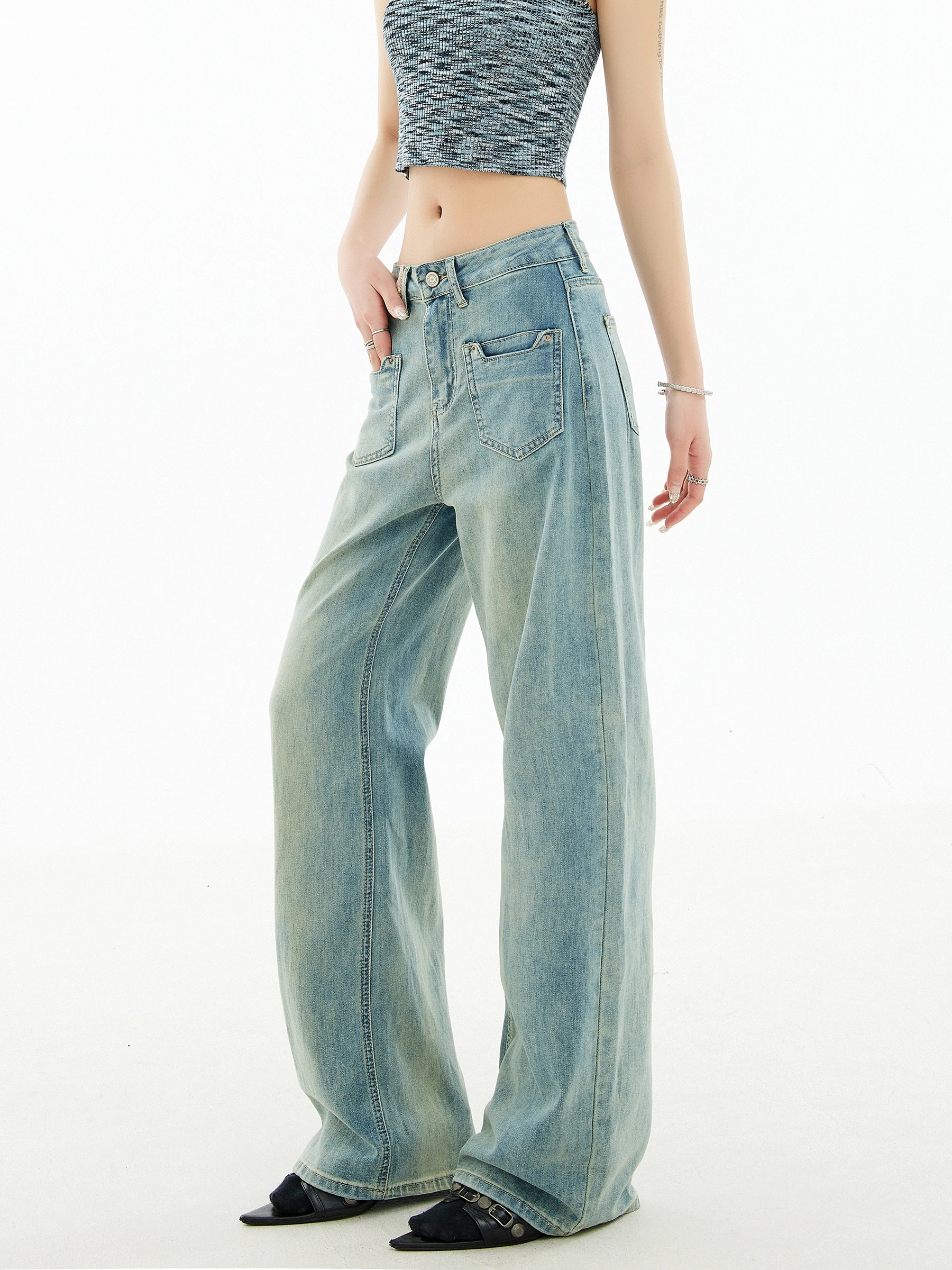 

Ретро джинсы с высокой талией для женщин, свободного кроя, с эффектом похудения, прямые штанины, дизайн Water Waed, бренд E.D.X.