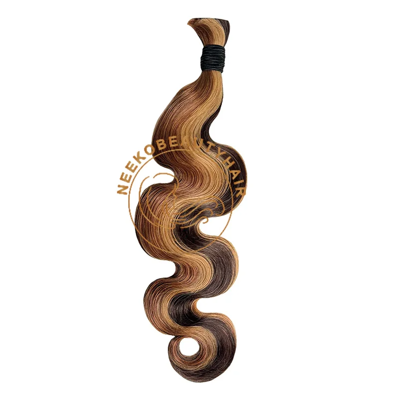 Honey Blonde Highlight Brown Bulk Human Hair 1 Bundles/Pack 100g 18 Inch Body Wave Knotless BOHO Braids Human Hair Braiding Hair