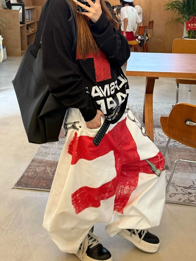 الأمريكية خمر كم طويل تي شيرت المتعثرة المرأة عادية طباعة الشرير نمط قمة الشارع الشهير ريترو الهيب هوب 2025 الخريف