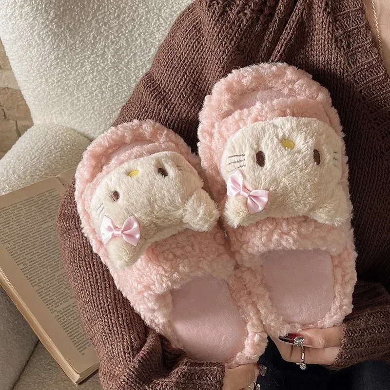 Pantofole kawaii Sanrio Hello Kitty da donna in autunno e inverno, calde pantofole in cotone felpato antiscivolo, regalo carino per gli besti