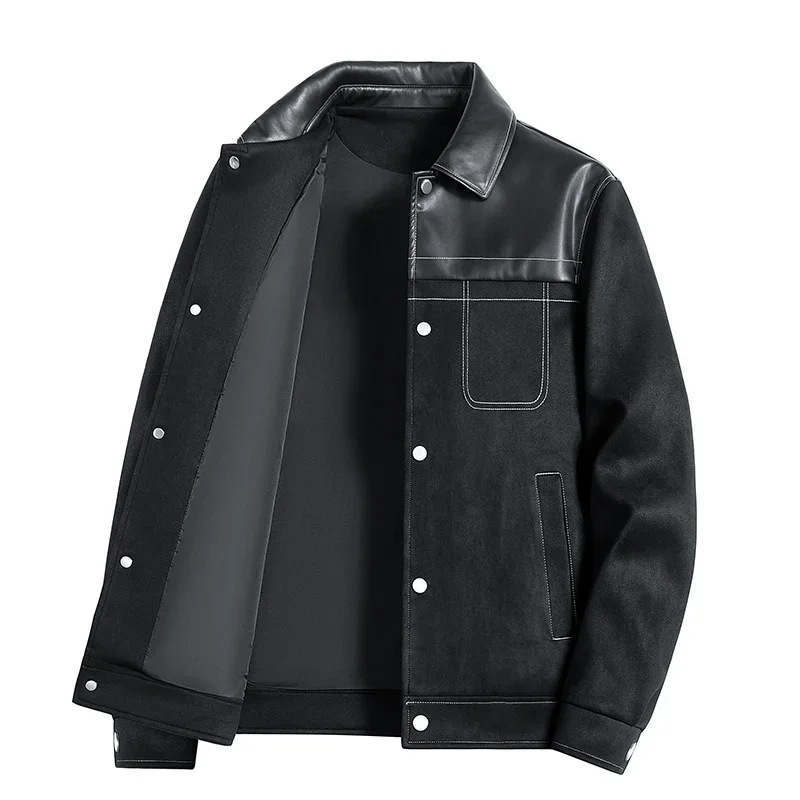 Men's Clothing Suede Outerwear Men's Spring Casual High end Patchwork Leather Coat 2024 New Spring Lapel Jacket