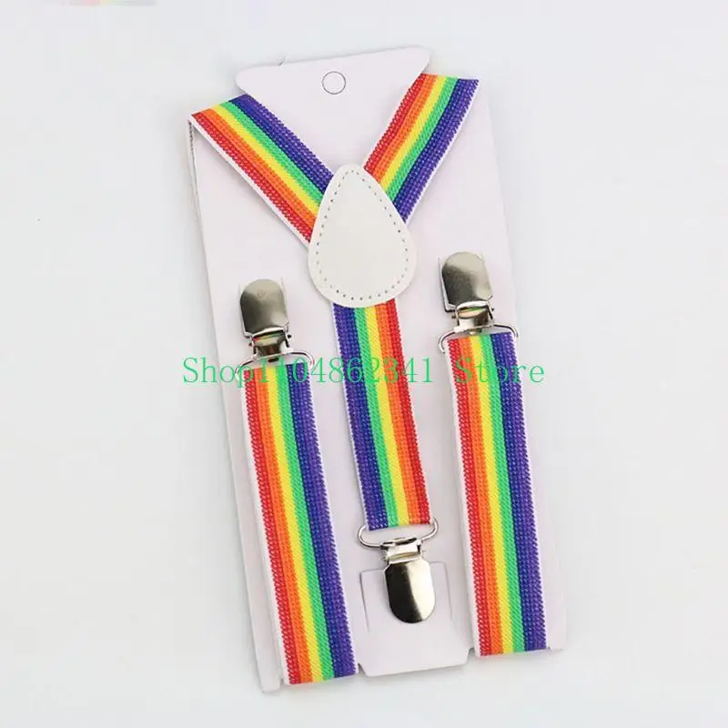 5asd Children Rainbow Strap Clip Colorful Striped Baby Suspenders Belt Boys and Girls