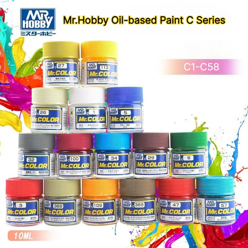 Mr.Hobby 10ml C1-C58 Oil-based Paint Primary Series Gloss Metallic Pigment Model Painting Tools for Hobby Tools Model Making