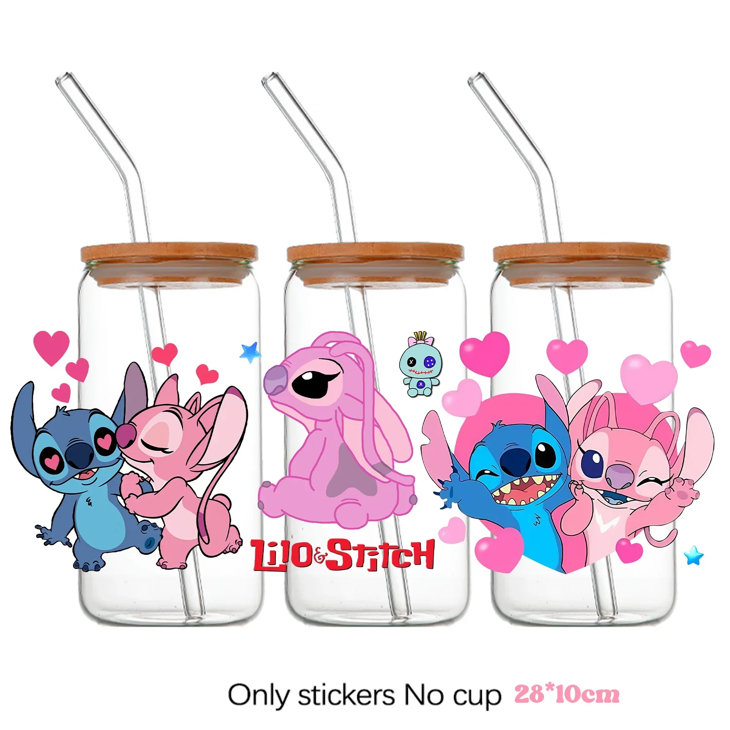 20pcs Stitch UV DTF Wrapping Transfer Stickers Lilo & Stitch Cup Wrap Glass Plastic Bottle Uvdtf  Wraps Selfadhesive Decals Gift