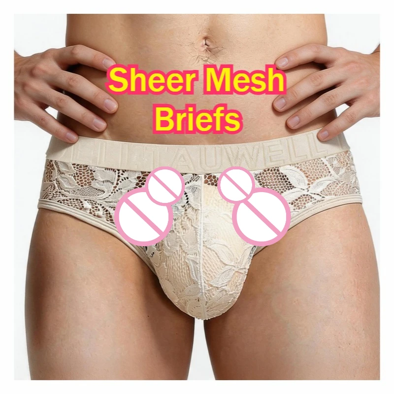 Men See Through Sexy Lace Breathable Low Rise Thong U-Pouch Mesh Panties Gym Sporty Underwear Male Sheer Gay Sissy Exotic Boxers