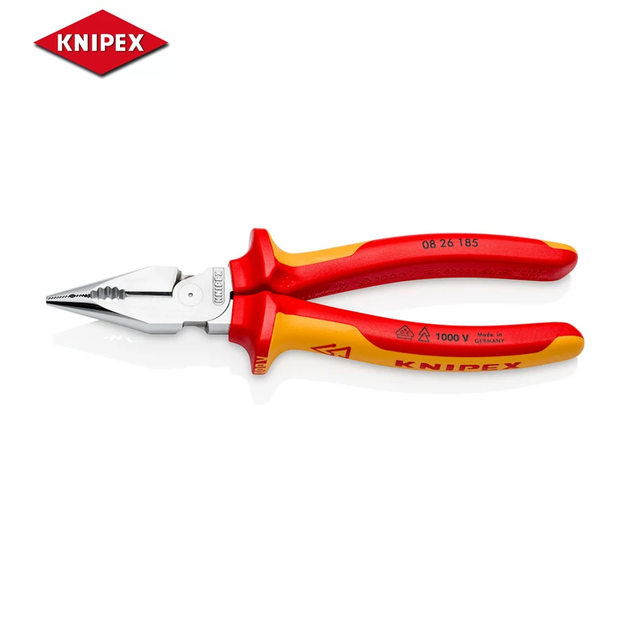 

Knipex Insulated Needle Nose Wire Pliers VDE Tested Chrome Plated 185mm Pliers for Soft, Medium and Hard Wires 0826185