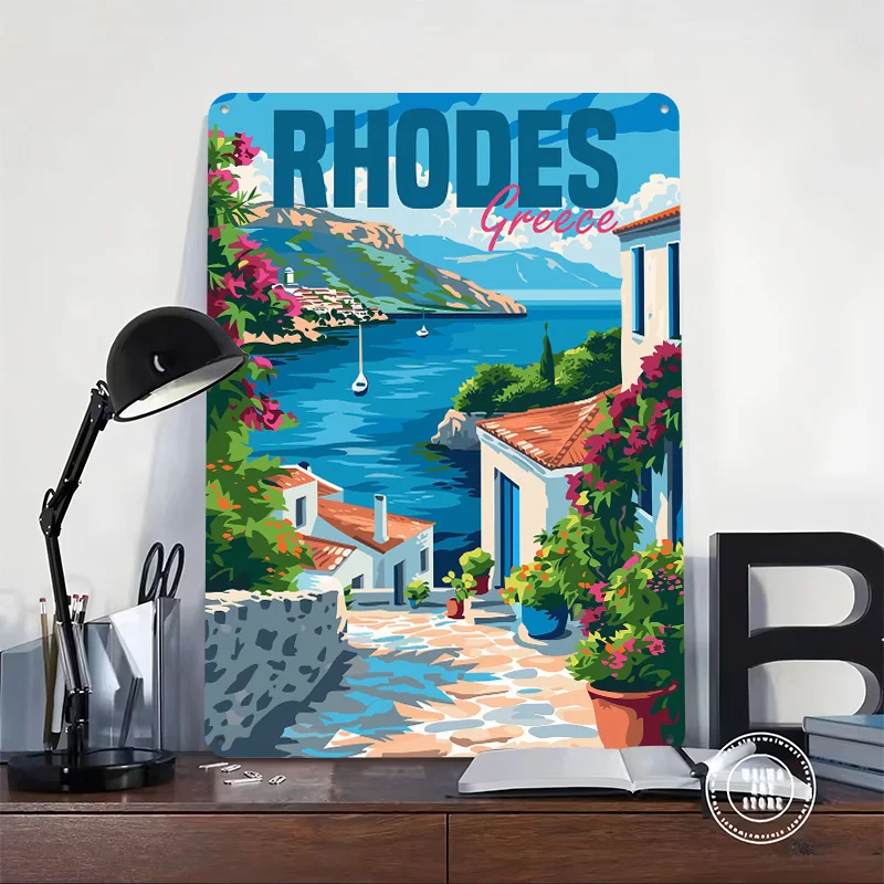 Rhodes Island Greece 3D Texture Metal Poster Customized Wall Art Tin Sign Gift for Mancave Decor Living Room Decoration Man Home