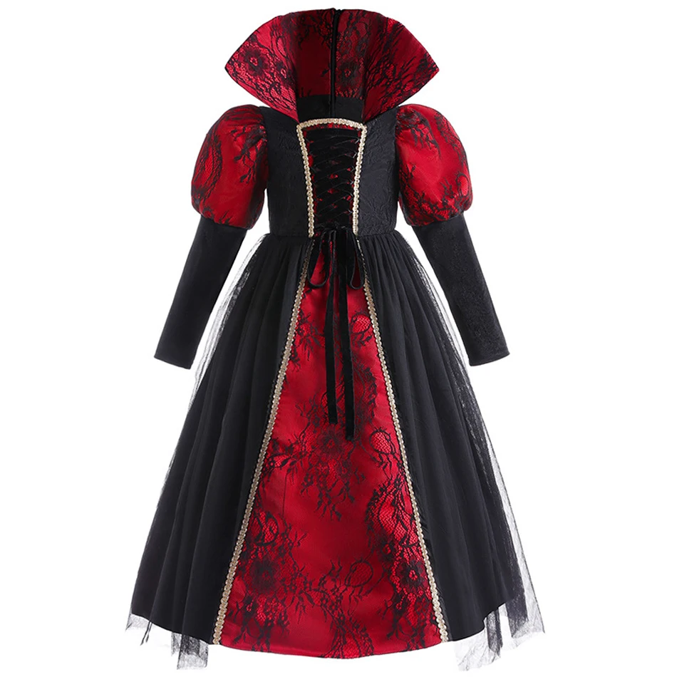 Halloween Costume 2-6 Yrs Child Fantasy Disguise Gown Luxury Lace Witch Cosplay Outfits Long Sleeve Stage Performance Clothes