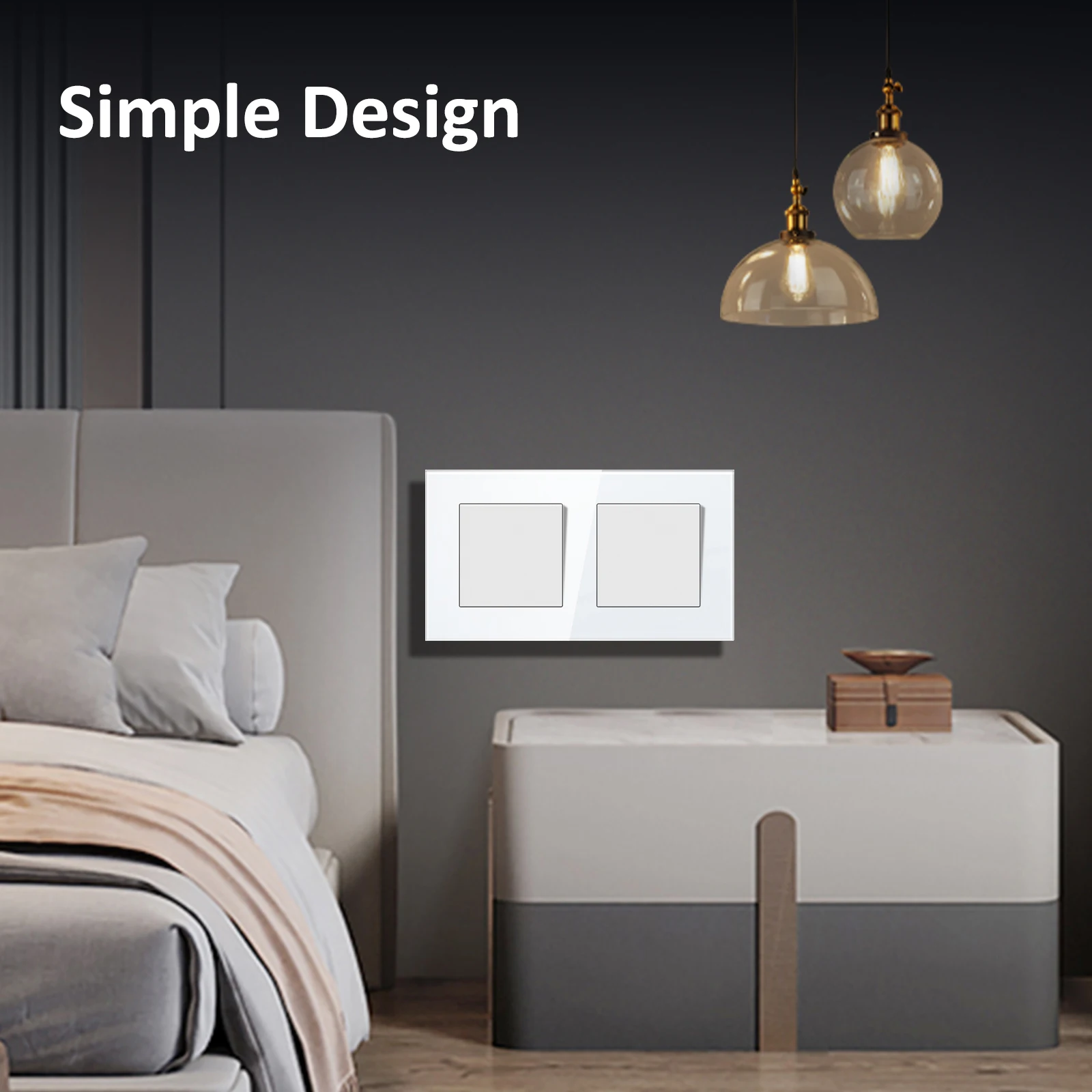 BSEED Switch Light Switch White Glass Frame Wall Power Sockets USB-C Phone Charge E-Series EU Standard 1/2 Way