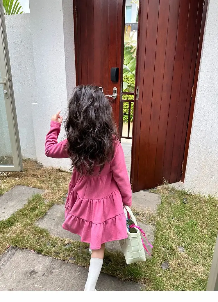2026 Neue Herbst-Kinderkleidung 2-10 Jahre Mädchen Partykleid Langärmeliges Baumwollkleid Einfarbige Kinder-Prinzessinnenkleider – Detail 13