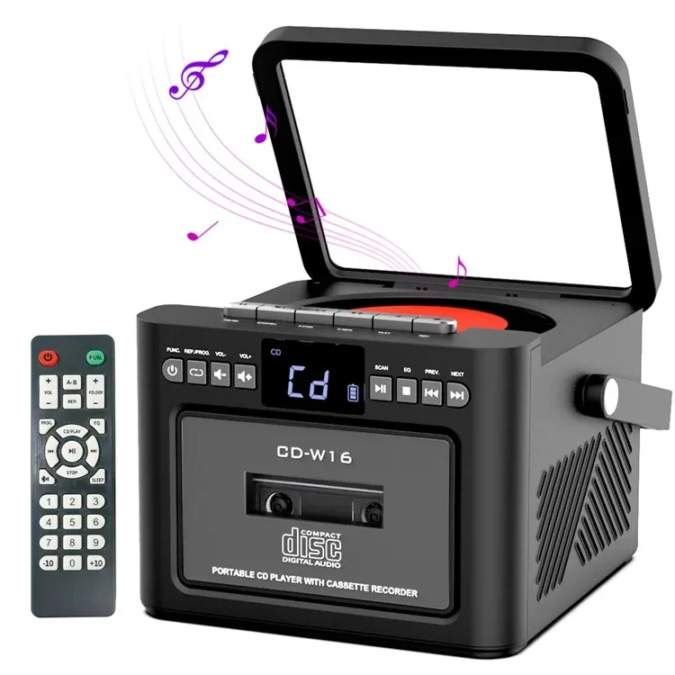 Portable All-in-One Boombox, CD Player + Cassette Tape Player Built-in Bluetooth Stereo Speaker