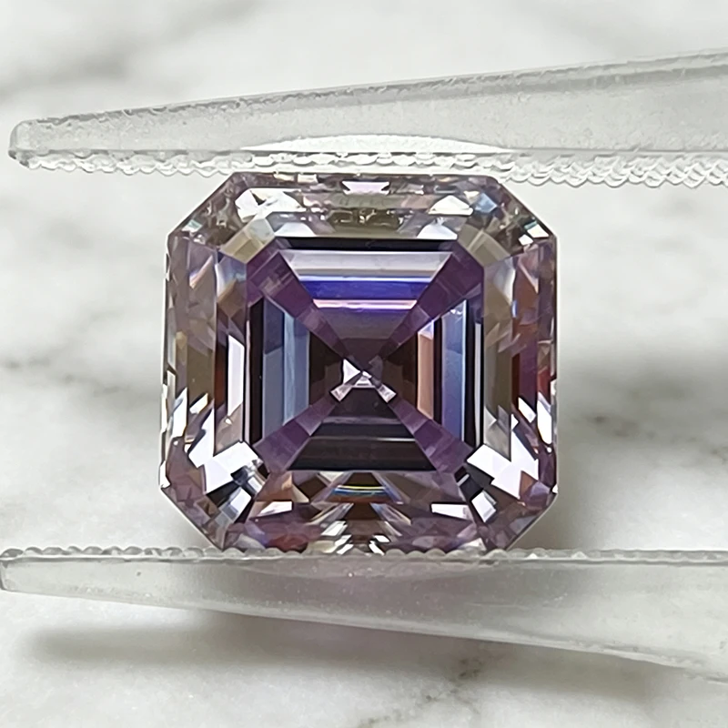 Moissanit-Stein im Asscher-Schliff, hellvioletter Edelstein für die Herstellung von DIY-Ringen, Halsketten und Ohrringen, besteht den Diamanttest mit Zertifikat. – Detail 6
