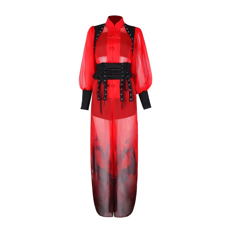 2024 Jazz Dance Performance Costumes For Women Red Outfits Chinese Style Kpop Clothing Girls Group Hip Hop Stage Wear DN17482