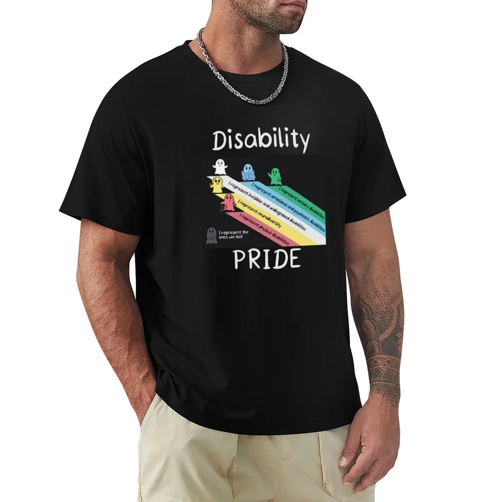 Disability Pride with Ghosts and descriptions T-Shirt Plus Size Street Style Tee