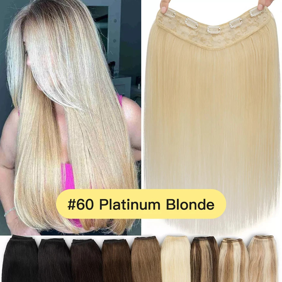 

YELO 12-26 дюймов V-образные заколки для наращивания волос, настоящие человеческие волосы, невидимые бесшовные заколки в прямых цельных шиньонах для женщин