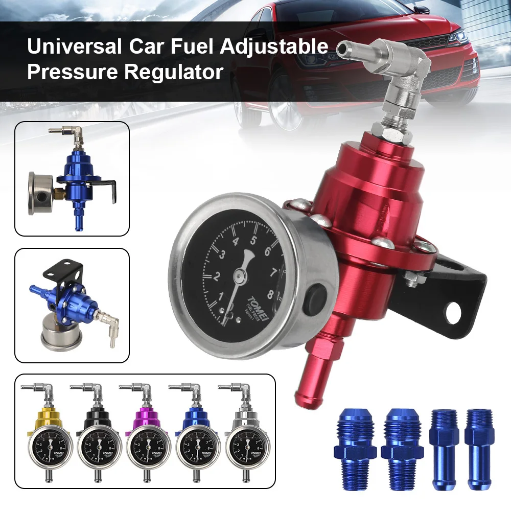 Aluminum with Gauge Kit Universal Vehicle Refitting fuel Supercharger Adjustable Fuel Pressure Regulator 7 Colors 