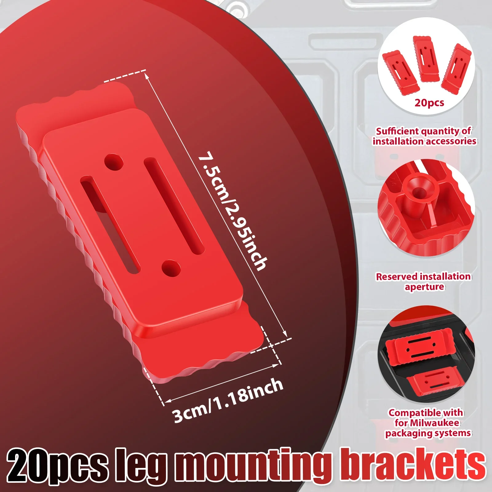 20pcs Mounting Feet for Milwaukee Packout System ABS BS Bracket Feet Mounting System Adapter for Tool Box Workshop Organisation