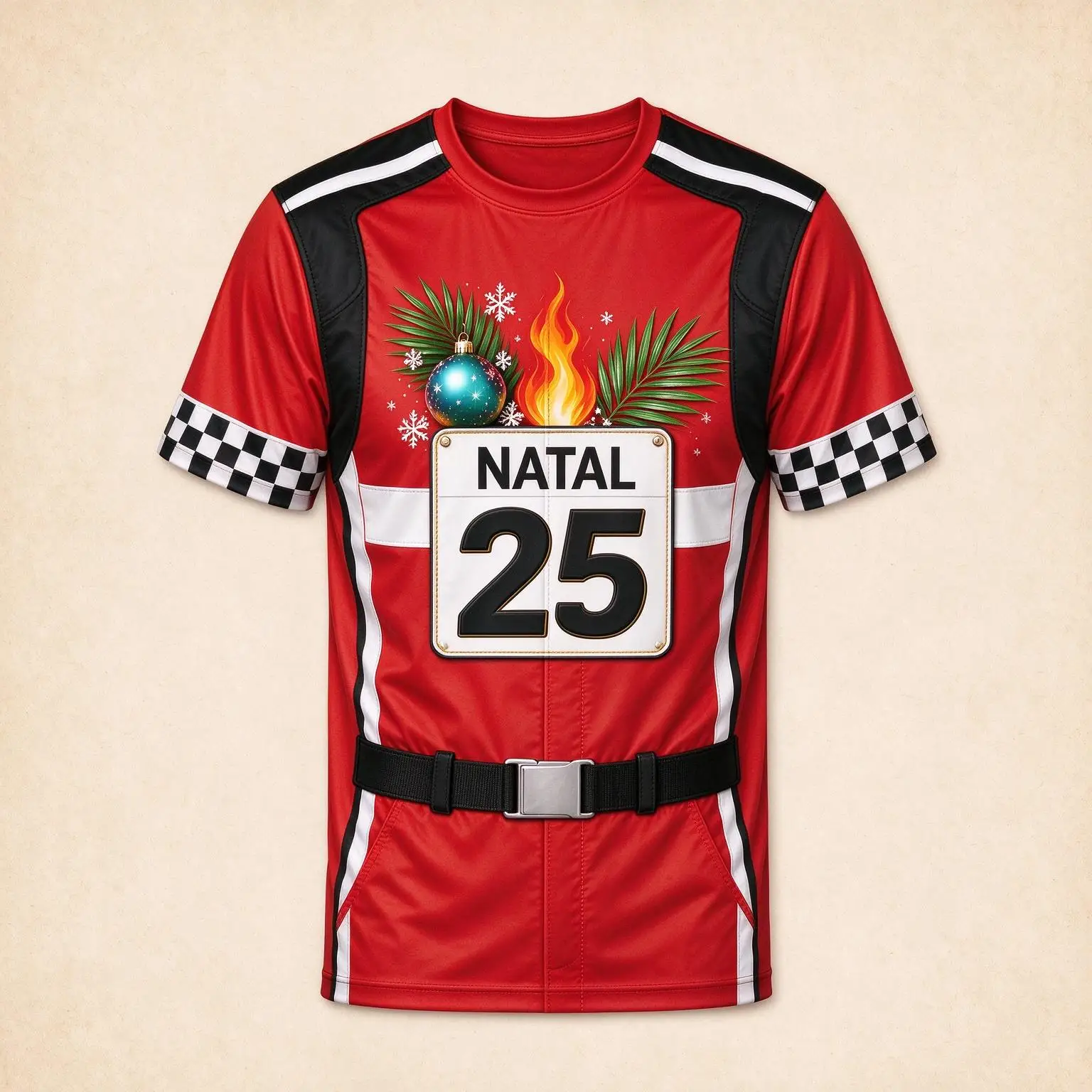 Men Christmas Racing Fake Suit T-shirt, NATAL 25 Number Plate Pine Branch Graphic Tee, Xmas Checker Cuff Casual Short SleeveTops