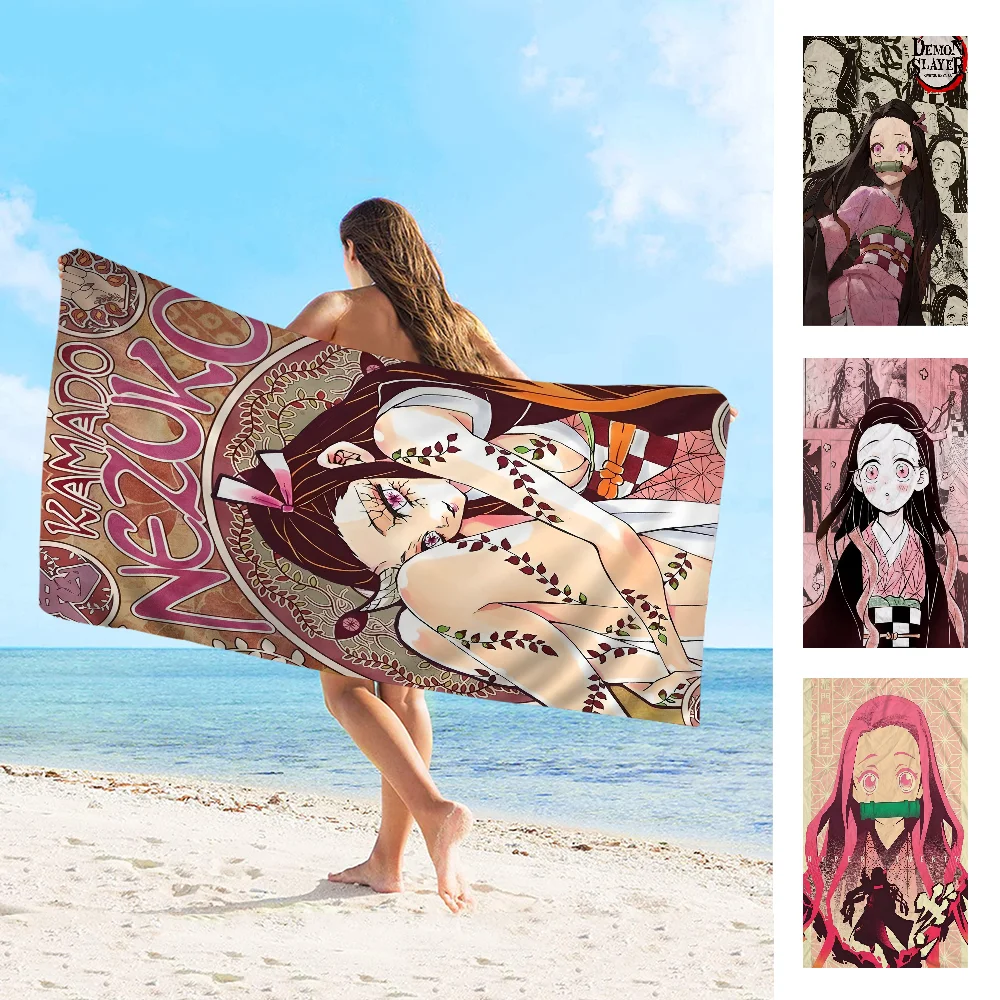 Demon Slayer Nezuko Kamado Microfiber Printed Beach Towel Mountain Climbing Yoga Beach Swimming Running Absorbent Soft Towel