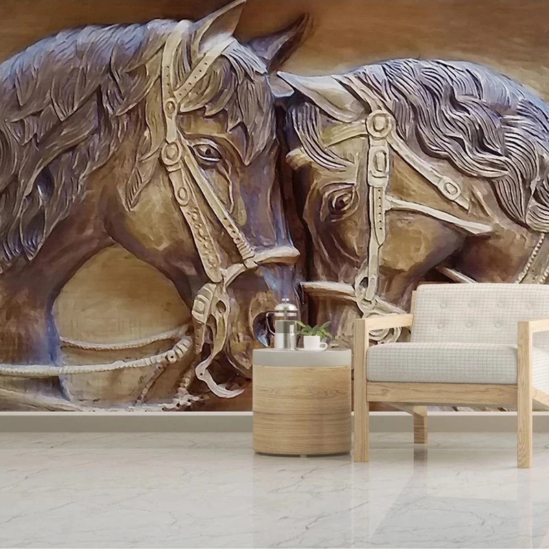 Customized Photo Wallpaper 3D Relief Horse Art Study Bedroom Mural Living room sofa TV background restaurant Hotel wall fabric