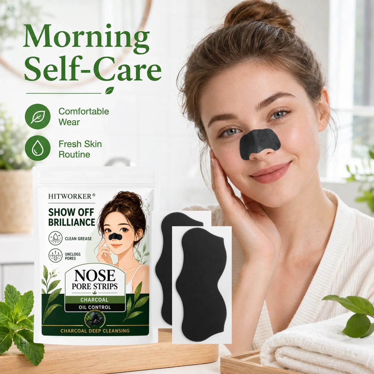 20Pcs Charcoal Nose Pore Strips, Easy Weekly Nose Care Strips for Fresh-Looking Skin, At-Home Skincare Routine