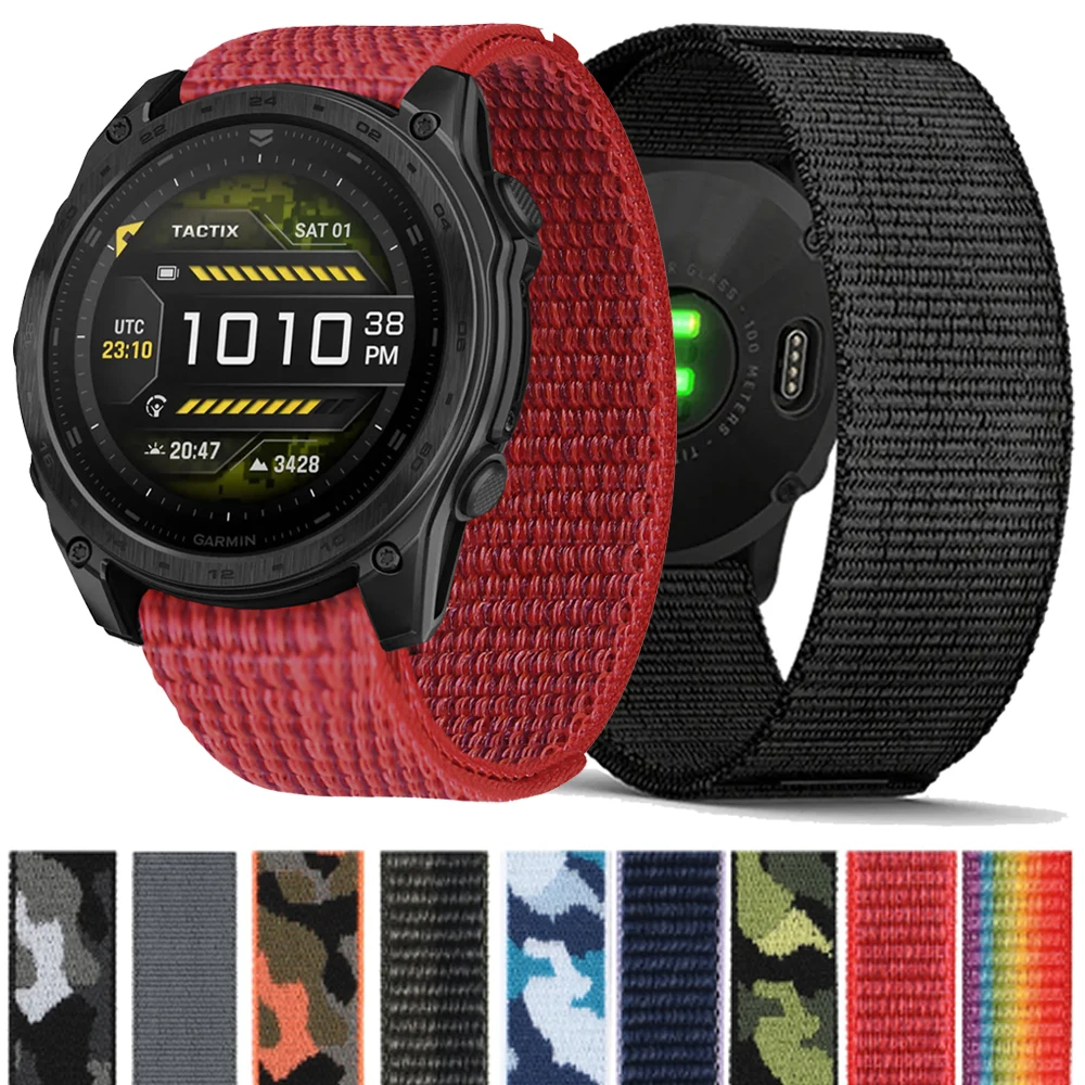 Klettverschluss-Nylonarmband 22mm 26mm für Garmin TACTIX 8 47mm 51mm/Fenix 8 E 7 7X 6 6X Pro/Epix Pro/Enduro 3/Forerunner 970 Uhrenarmband