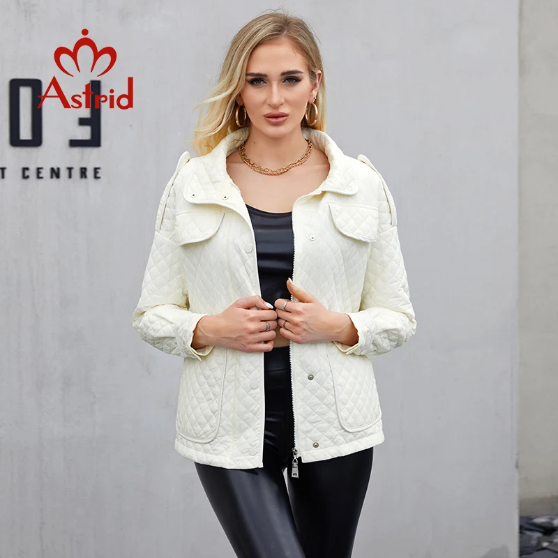 Astrid 2022 New Women\'s Autumn Quilted Jacket Women Parkas Coat Cotton Pockets Zipper White Casual Outerwear Oversize ZM-T108