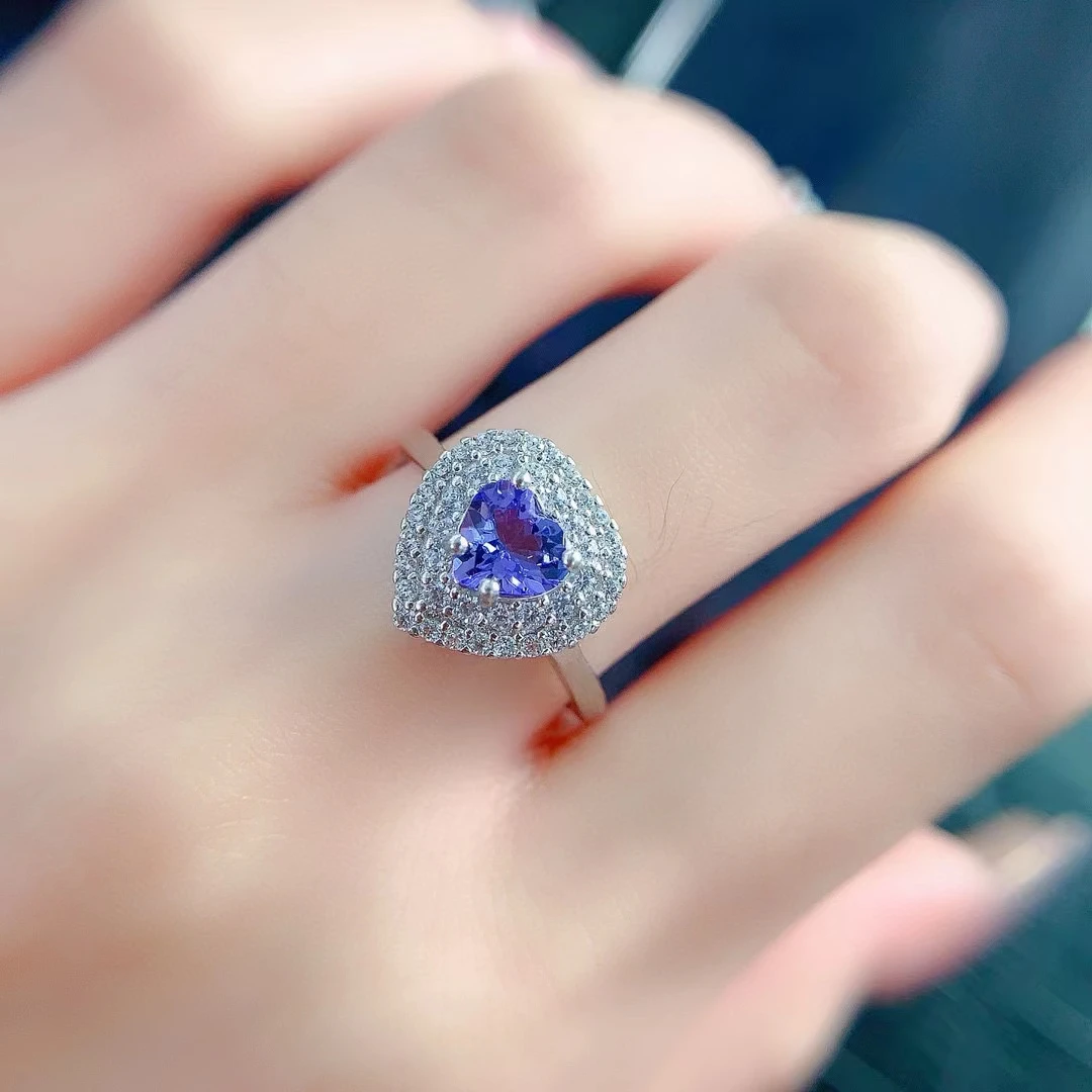 Luxury Natural Tanzanite Ring for Wedding 5*5mm 0.5ct VVS Tanznaite 925 Silver Ring with Thick Gold Plated Keep Shining Jewelry