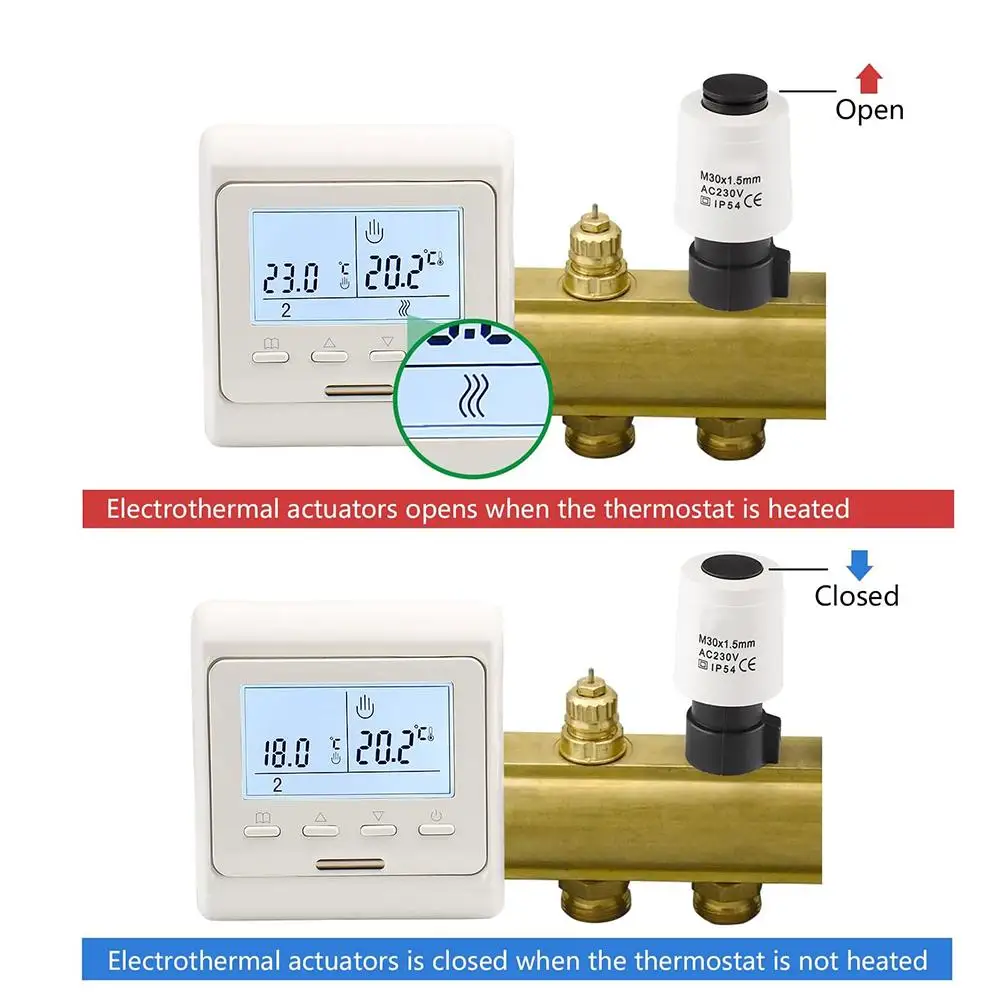 Actuador de calefacción eléctrica de 230V, válvula de Control termostático para calefacción de suelo de agua, rosca M30x1,5mm, empuje 110N