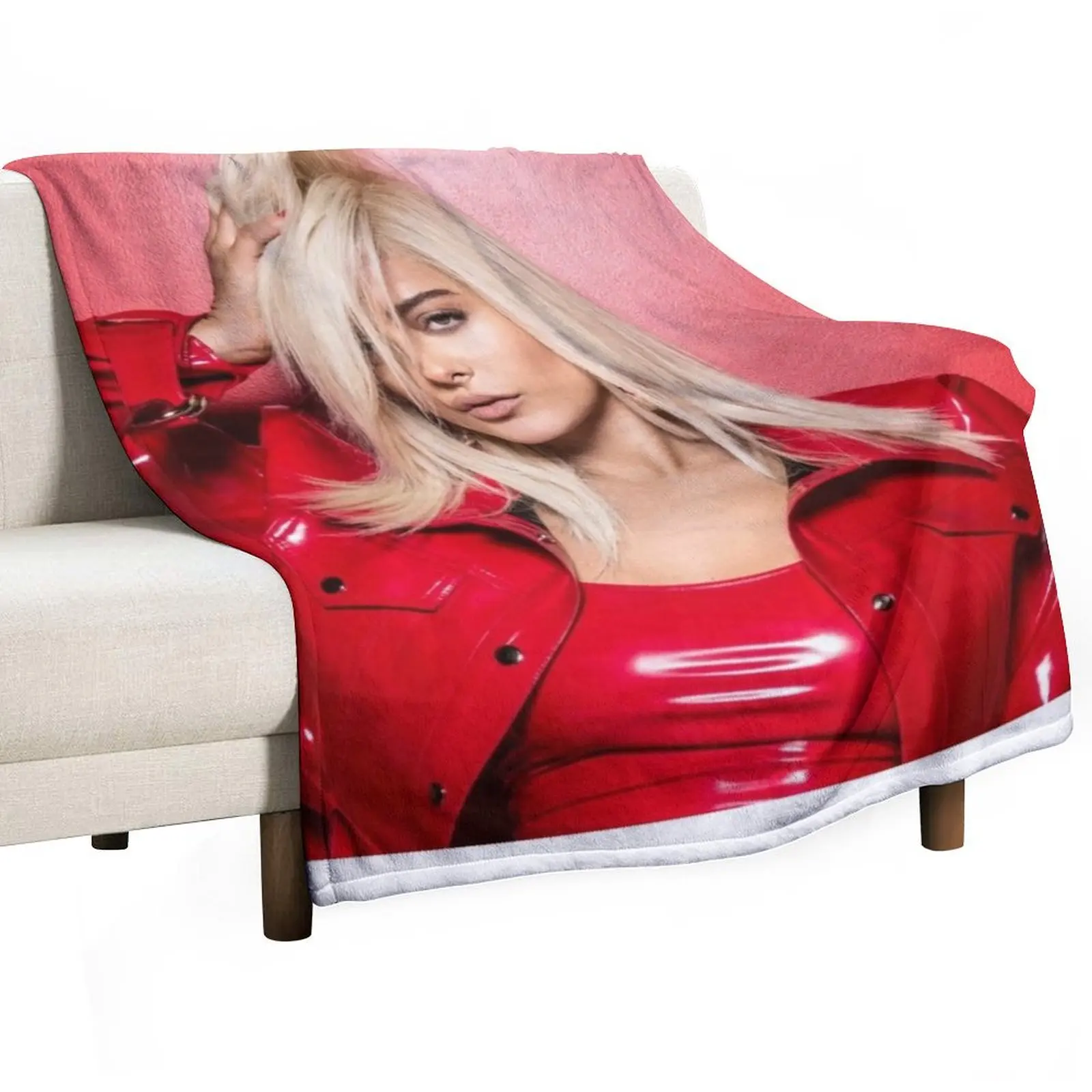 BEBE REXHA Red Leather Jacket Throw Blanket Kid'S Personalized Gift valentine gift ideas Bed Fashionable Hairys Plaid Blankets