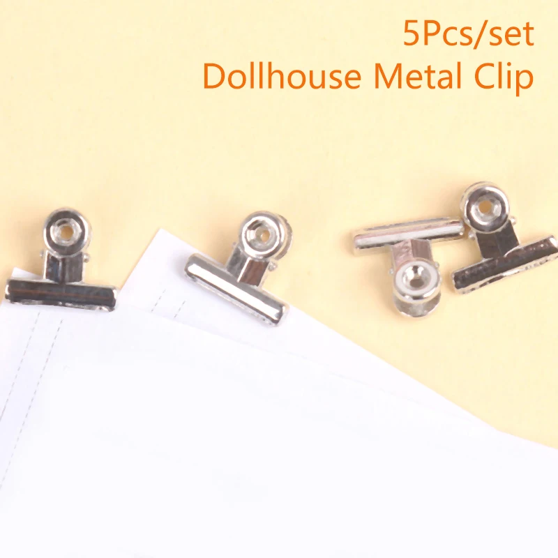 Miniature Metal File Folder and Ticket Holders for Dollhouse; 1:12 Scale, 5Pcs Office Stationery Toys.