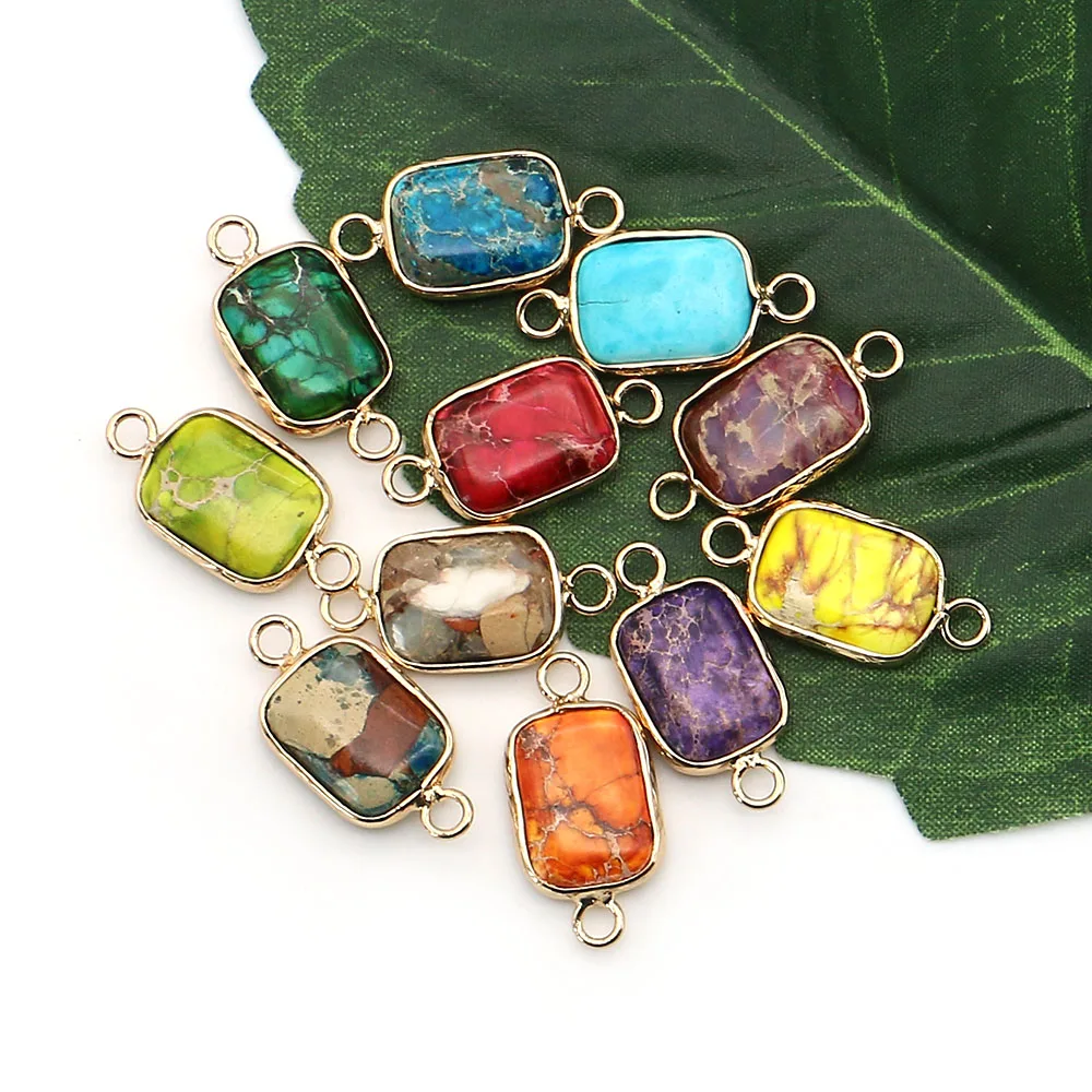 خمر الحجر الإمبراطوري ثقب مزدوج قلادة متعدد الألوان الاصطناعية الفيروز مطلية بالذهب سحر 2 قطعة لموصلات عقد دي اي واي