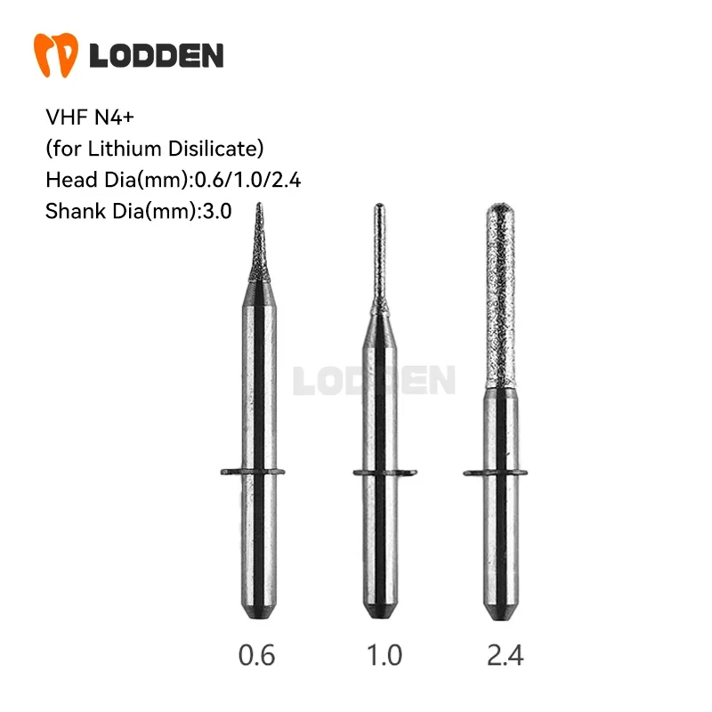 

1pcs Dental Lab VHF N4+ Milling Burs for Glass Ceramic Lithium Disilicates D3 Cutters 0.6/1.0/2.4 Diamond Grinding Tools