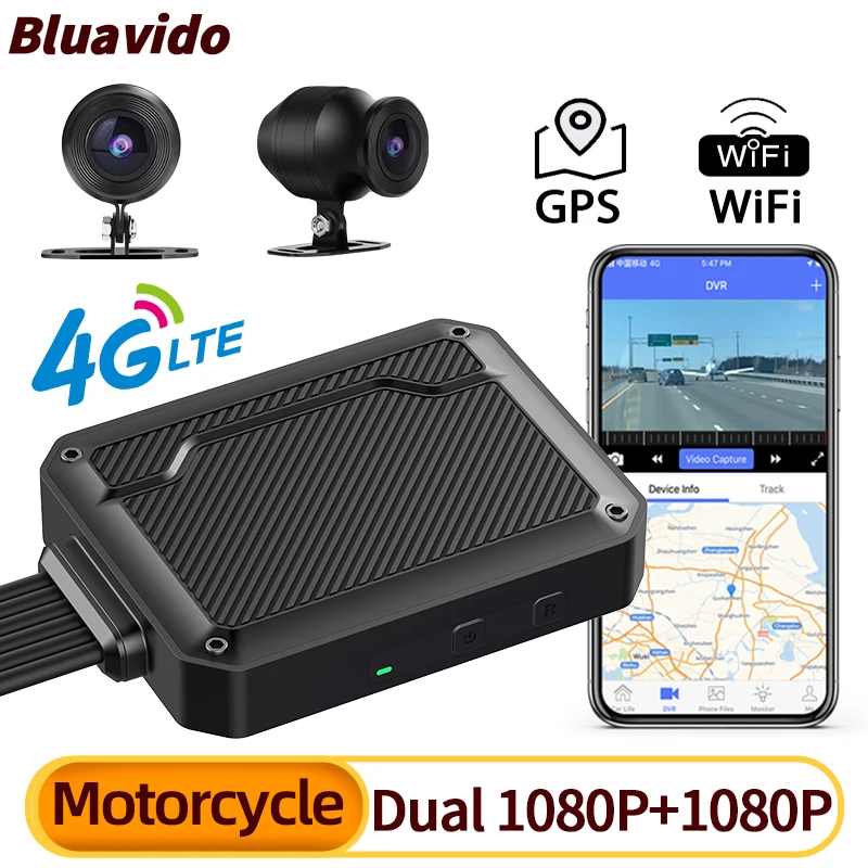 4G LTE Motorcycle Dash Cam GPS Logger Dual Camera 1080P Video Recorder Super Night Vision IP67 WiFi Remote Live Monitoring