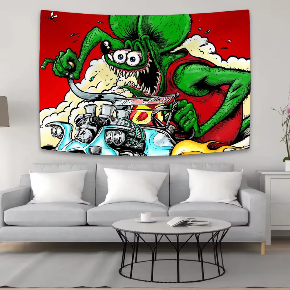 Cartoon R-Rat Cool F-Fink Tapestry Background Hanging Cloth Bedroom Tapestry Room Decor Aesthetic Tapestry Wall Hanging