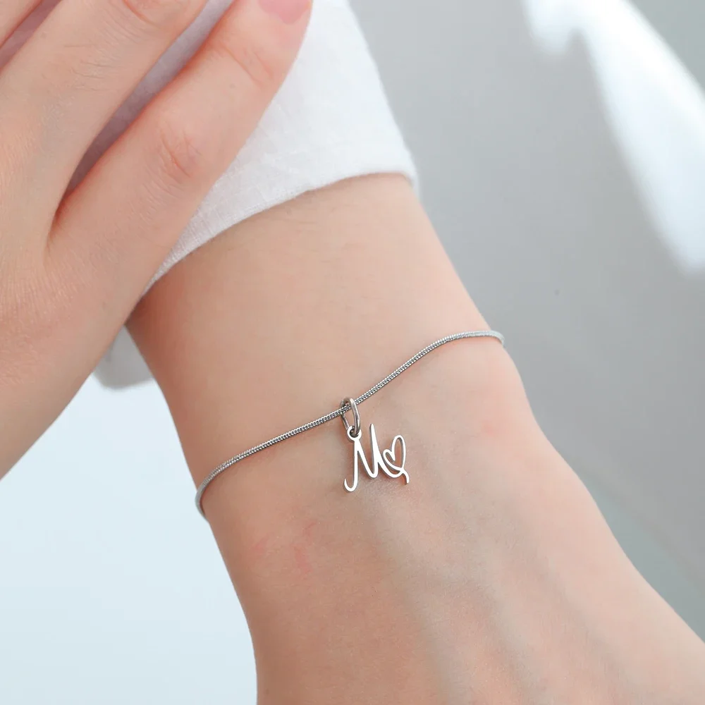 Couple Bracelet Women's Silver color Heart Art Pendant Initials Chain Accessories Designer Luxury Jewelry Girlfriend Gifts