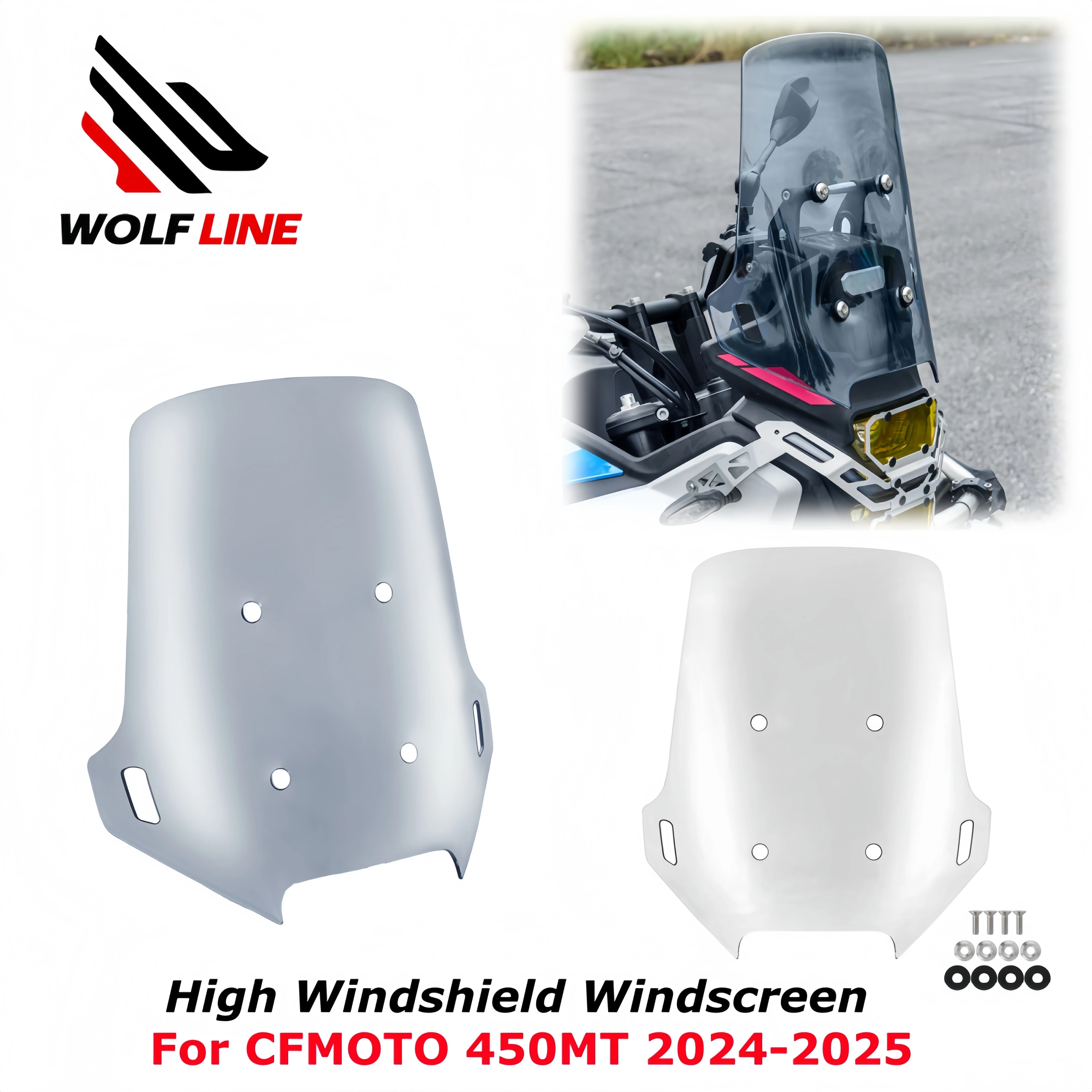WOLFLINE High Windshield for CFMOTO 450MT 450 MT Tall Windscreen Wind Deflector Visor Fairing for Cf Moto 450mt 2024-2025