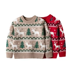 Christmas Kids Sweater New Casual Baby Warm Elk Printed Knitted Girls Sweater Boys Girls Cute Xmas Tree Pullovers Clothes