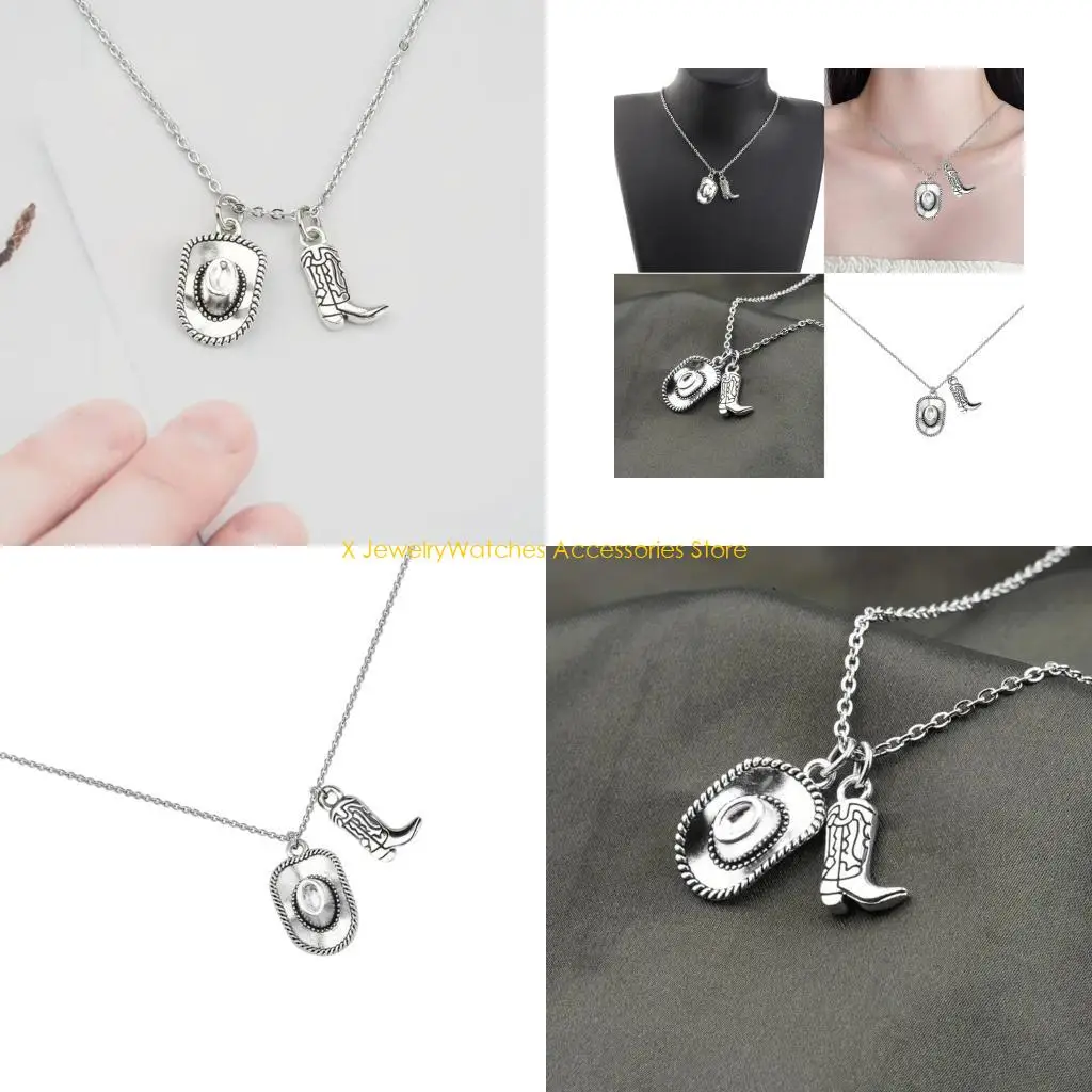 

31KD Edgy Cowgirl Boot Hat Hat Collece Retro Silver Jewelry для законодательных законодателей женщин