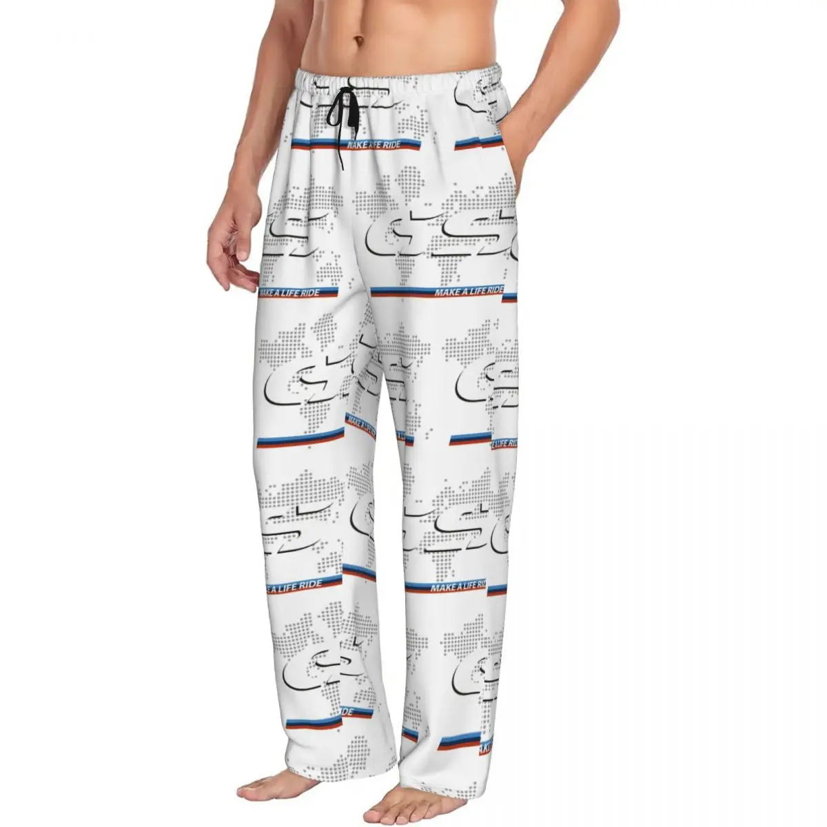 Custom Print Men Make A Life Ride GS Motorcycle Adventure Pajama Pants World Map Sleep Sleepwear Bottoms with Pockets