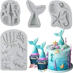 3D Ocean Silicone Mold Lovely Shell Shape Starfish Conch Fish Mermaid Tail Mold Cake Decorating Tool Clay Resin Art Baking Mould