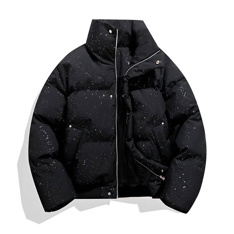 

Winter Man Down Jacket Thicken Sequin Printed Stand Collar Male Outerwear High Street Long Sleeve Oversize Casual Men Coat