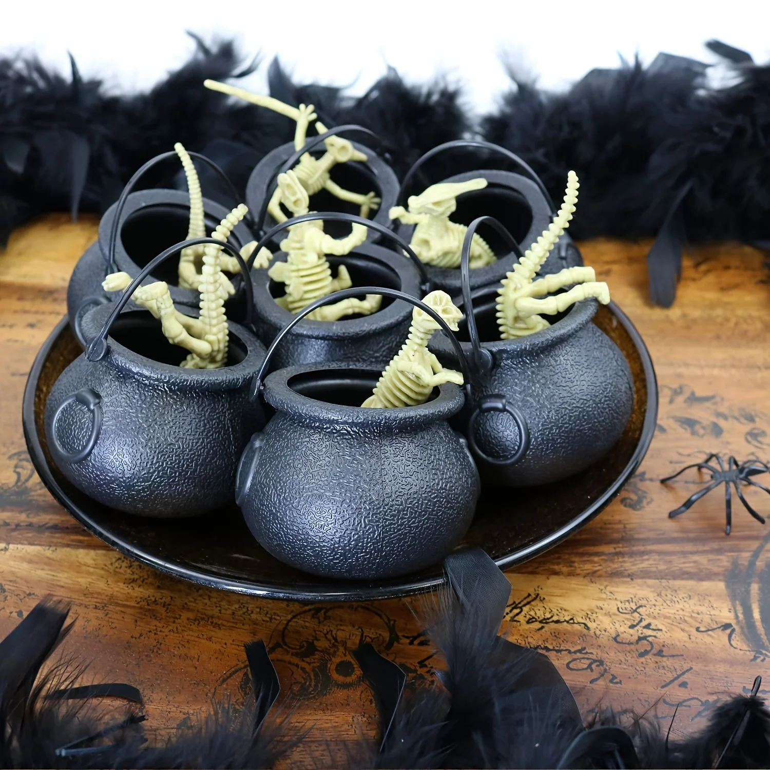 6pcs Halloween Candy Bucket Cauldron Holder Jar Witch Handheld Candy Kid Toy Trick Or Treat Halloween Party Decoration Prop