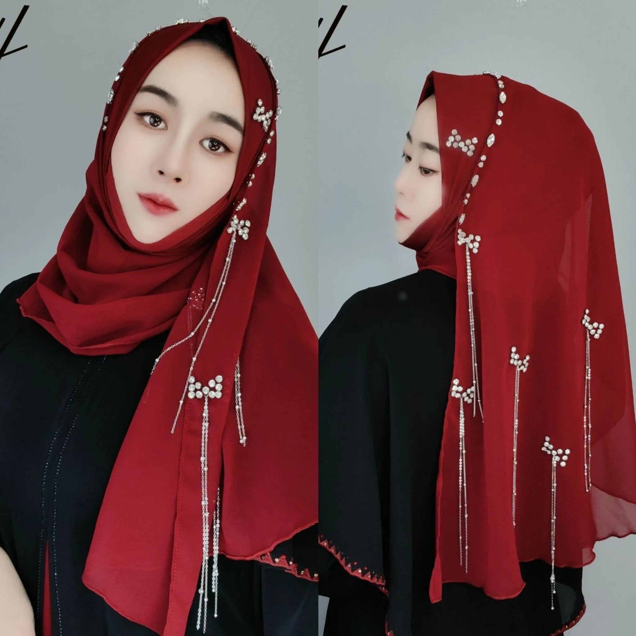 

Мусульманские праздничные хиджабы с бахромой, цепочками и бантом для мгновенного ношения