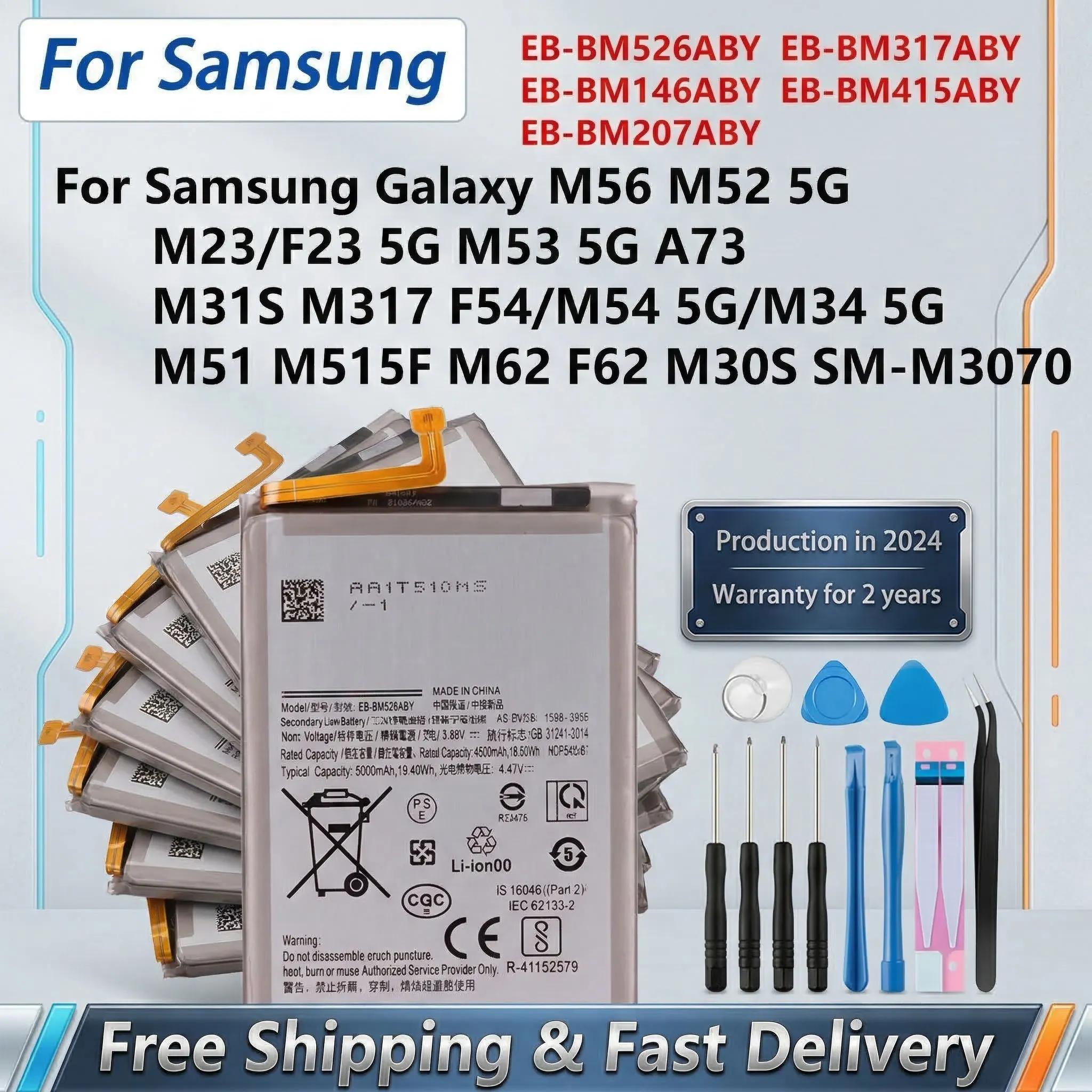 

Replacement Battery Fit Samsung Galaxy M56 M52 5G F54 M54 M34 M317 M515F M62 F62 SM-M3070 M32 A32 4G