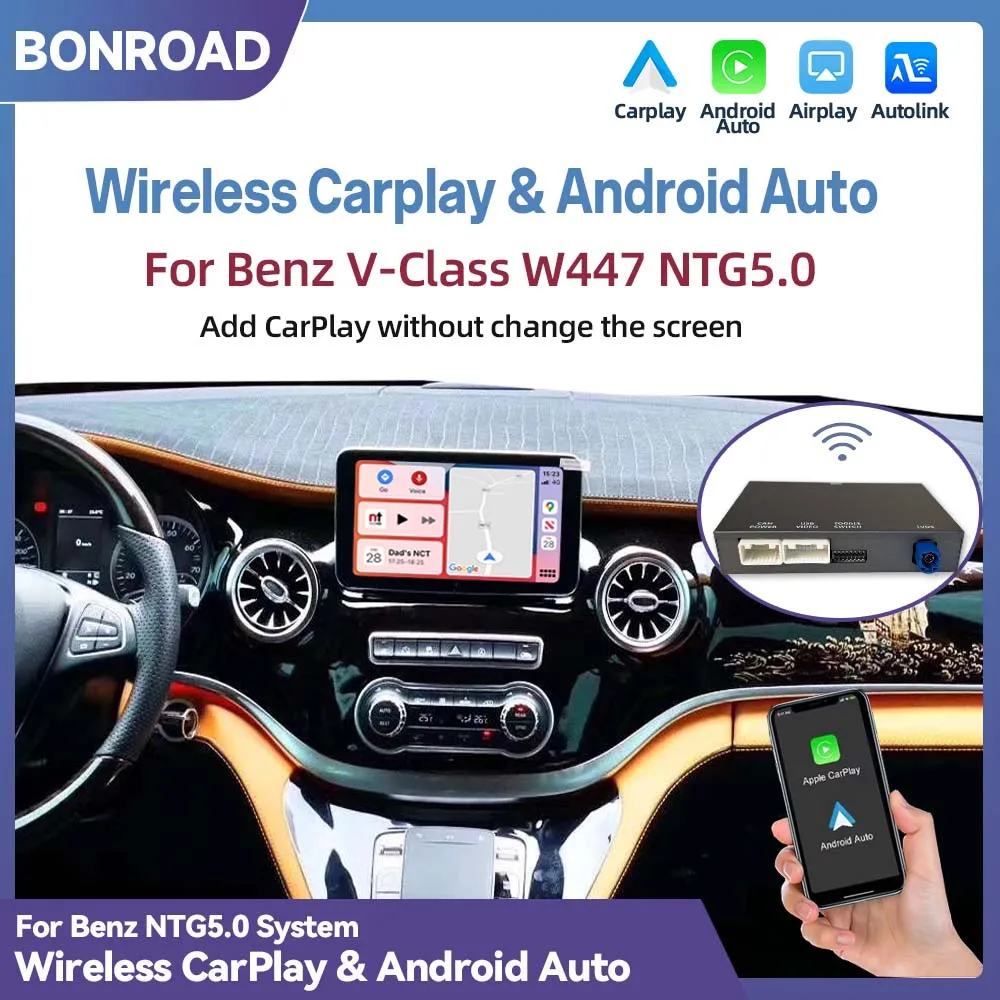 BONROAD CarPlay Wireless e Android Auto per Mercedes-Benz Classe V W447 (2014–2018) Display NTG5.0 con Connettività AirPlay