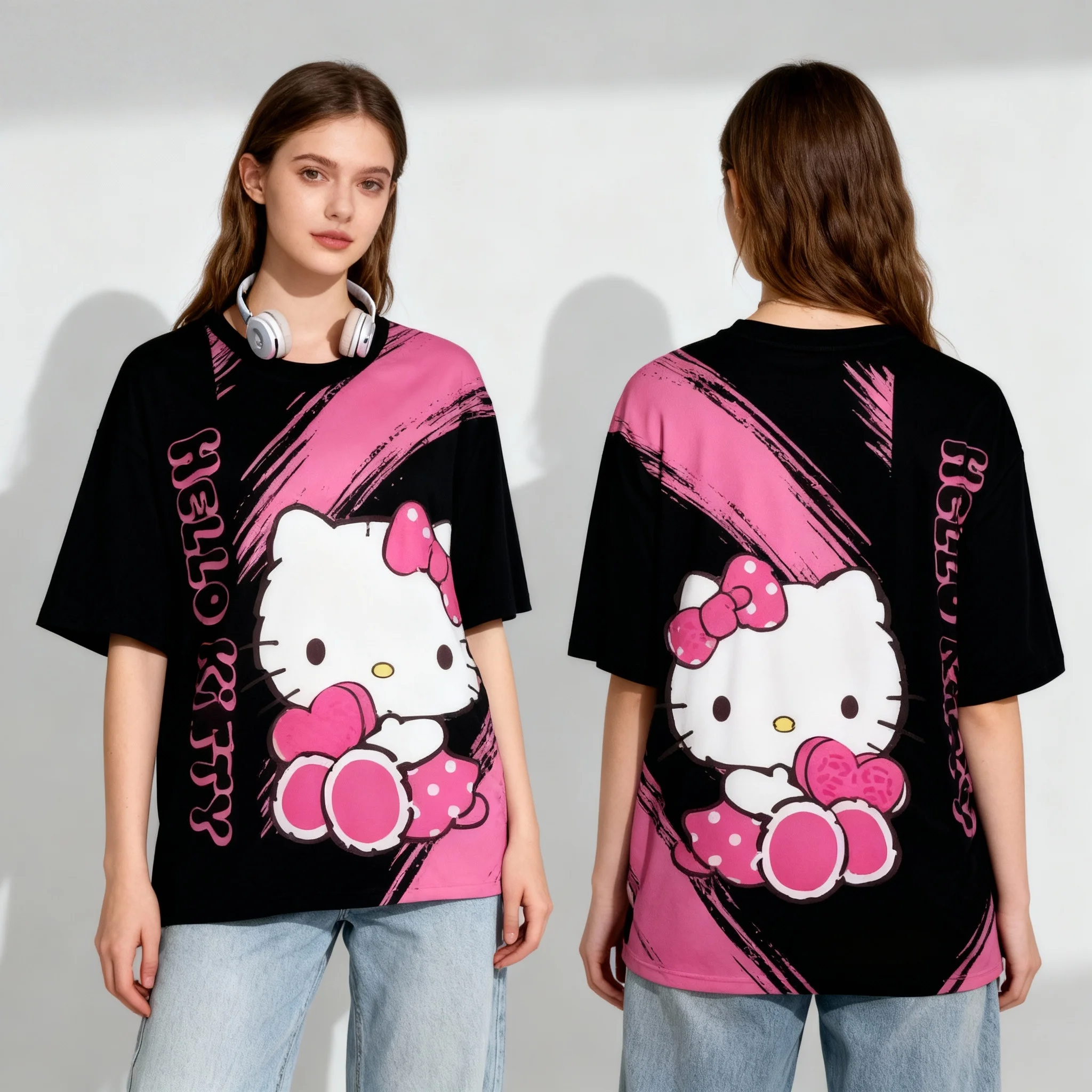 Sanrio Hello Kitty Elemental Ball Wear T-shirt estiva dolce e fresca T-shirt sportiva casual per adulti oversize da donna e da uomo